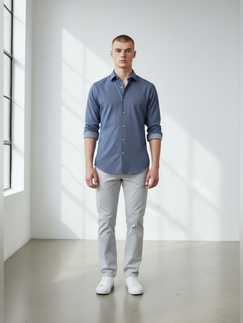 Kenneth Cole Reaction Slim Fit Casual Button Down Shirt Men's Top Small